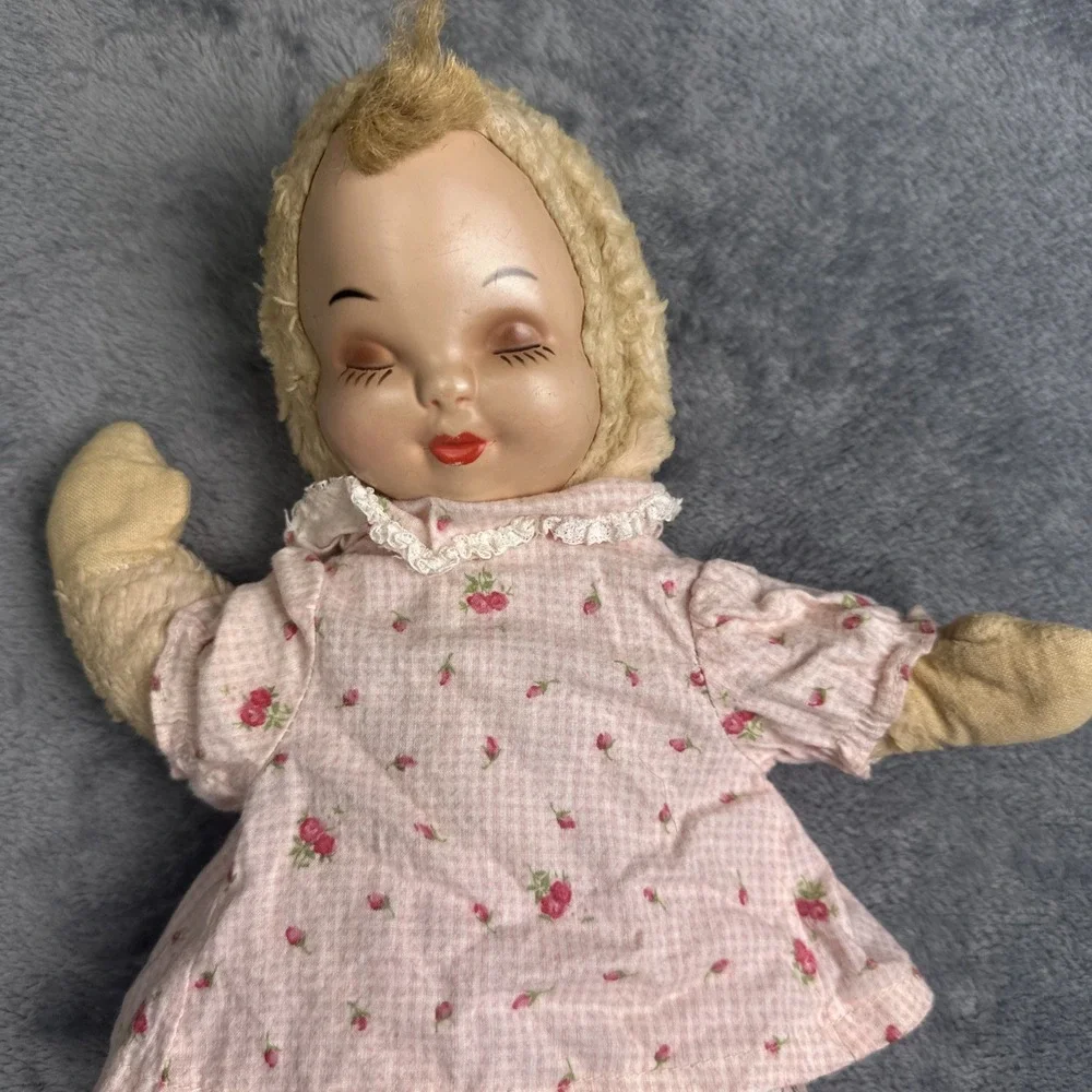 VTG 1940s Sleepyhead‎ Cuddle Baby Doll Toy Blonde 14.5 Inch Berry Straw Filled